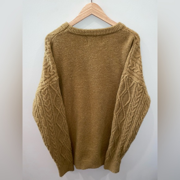 Aelfric Eden Cable-Knit Pullover Crew Neck Light Green Men L Long Sleeve Sweater - Picture 3 of 3